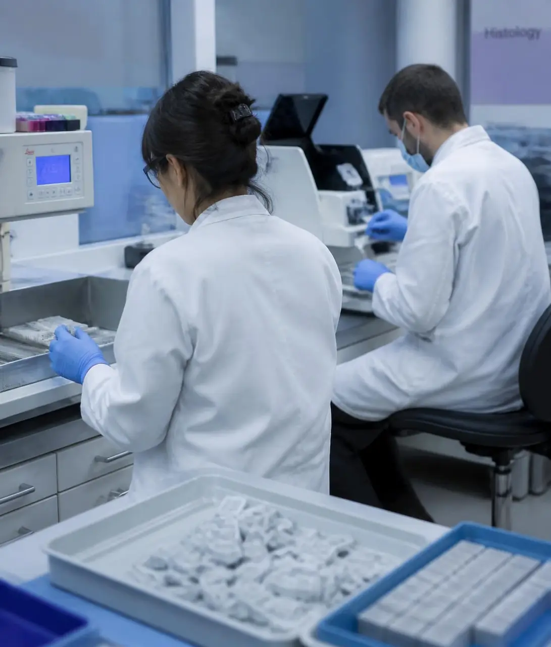 Equipe médica da DLC discutindo um caso no laboratório